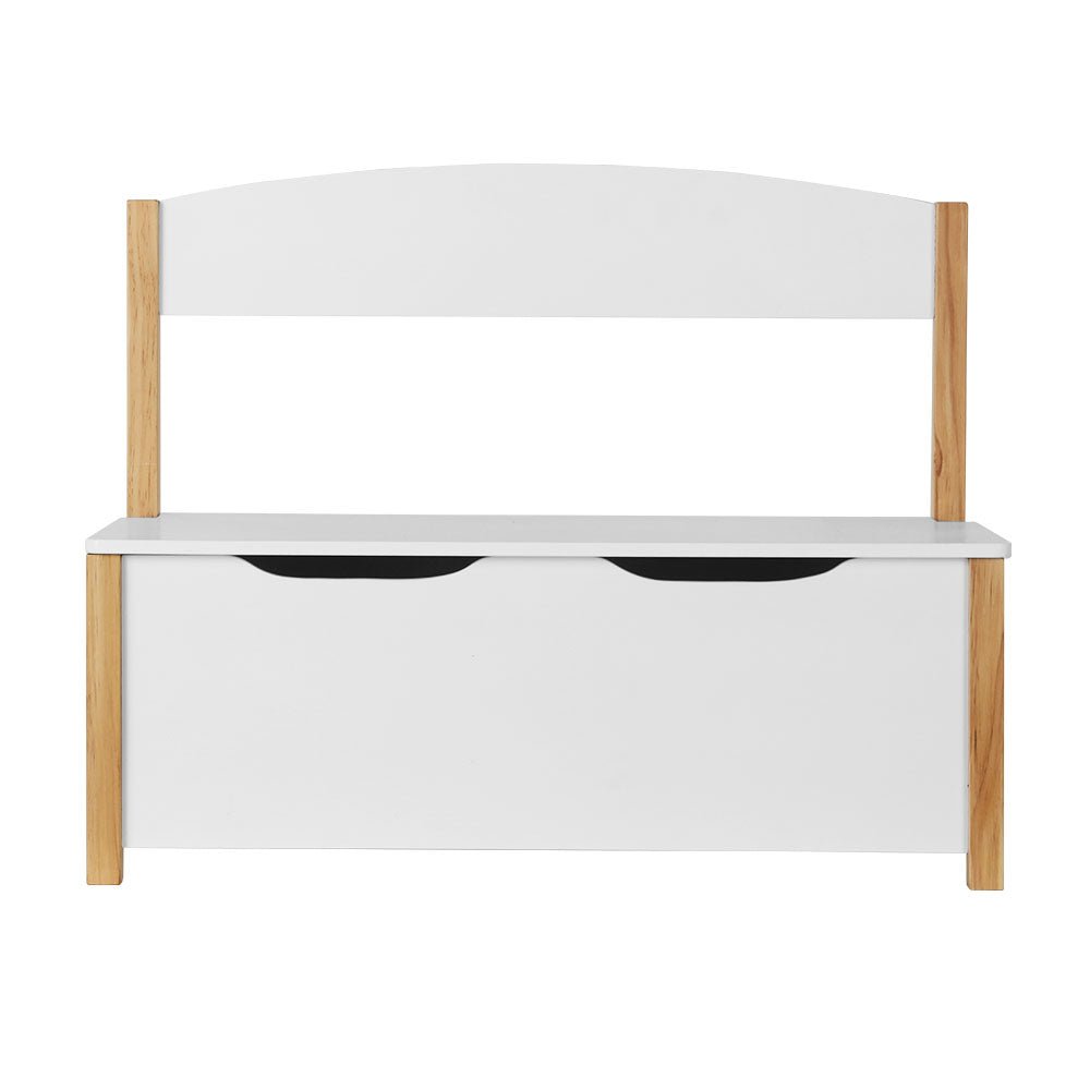 Imperial Homes 2-in-1 wooden toy storage bench with white and natural wood finish