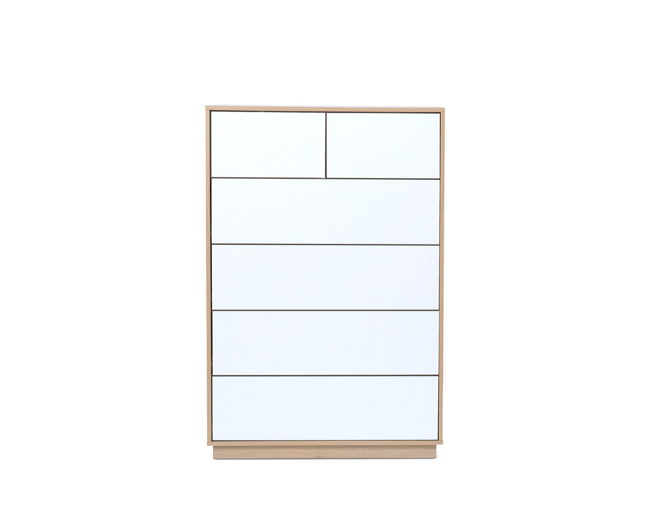 Imperial Homes coastal tallboy chest of drawers with white front panels and light wood frame