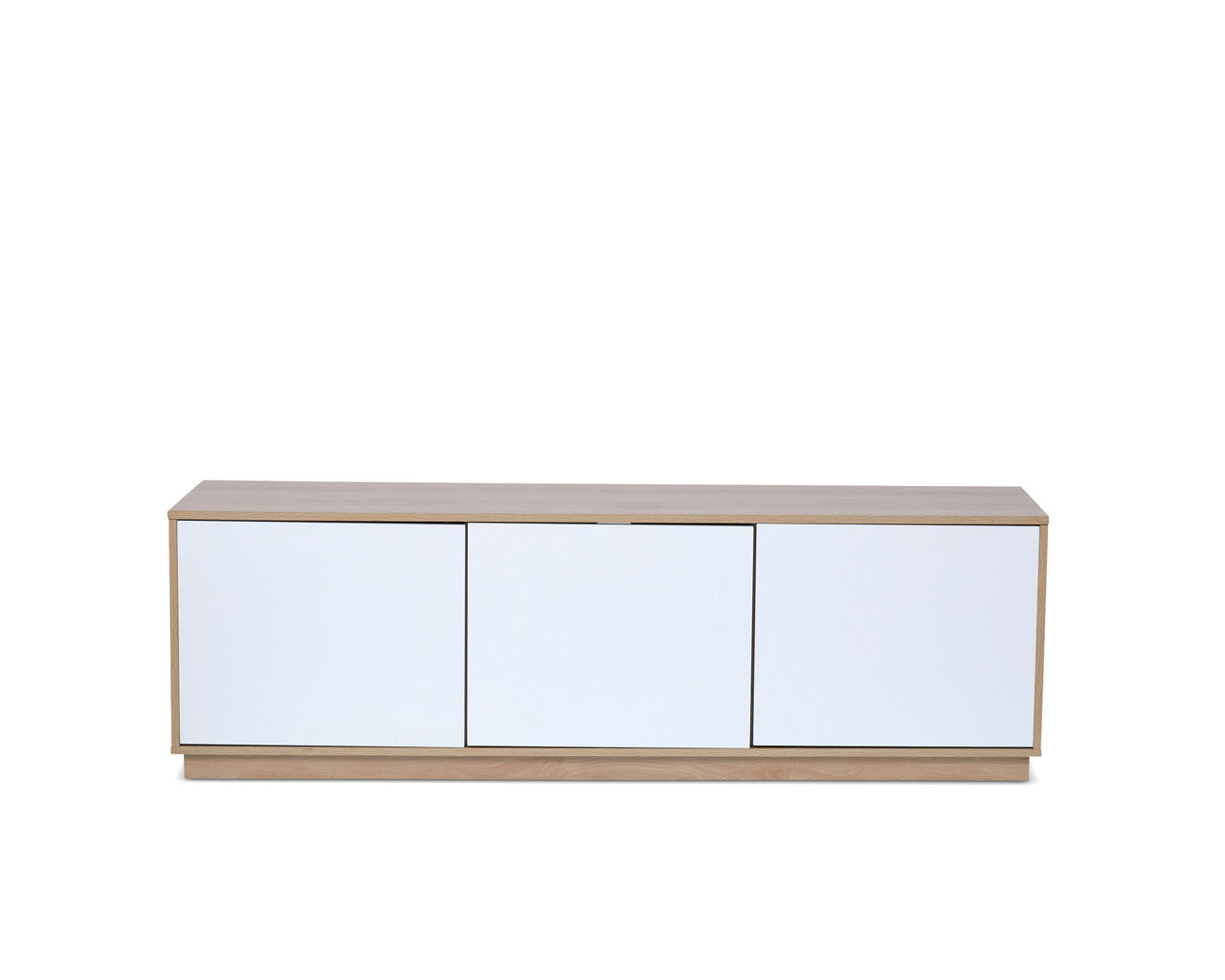 Imperial Homes coastal TV unit with white cabinet doors and natural wood frame