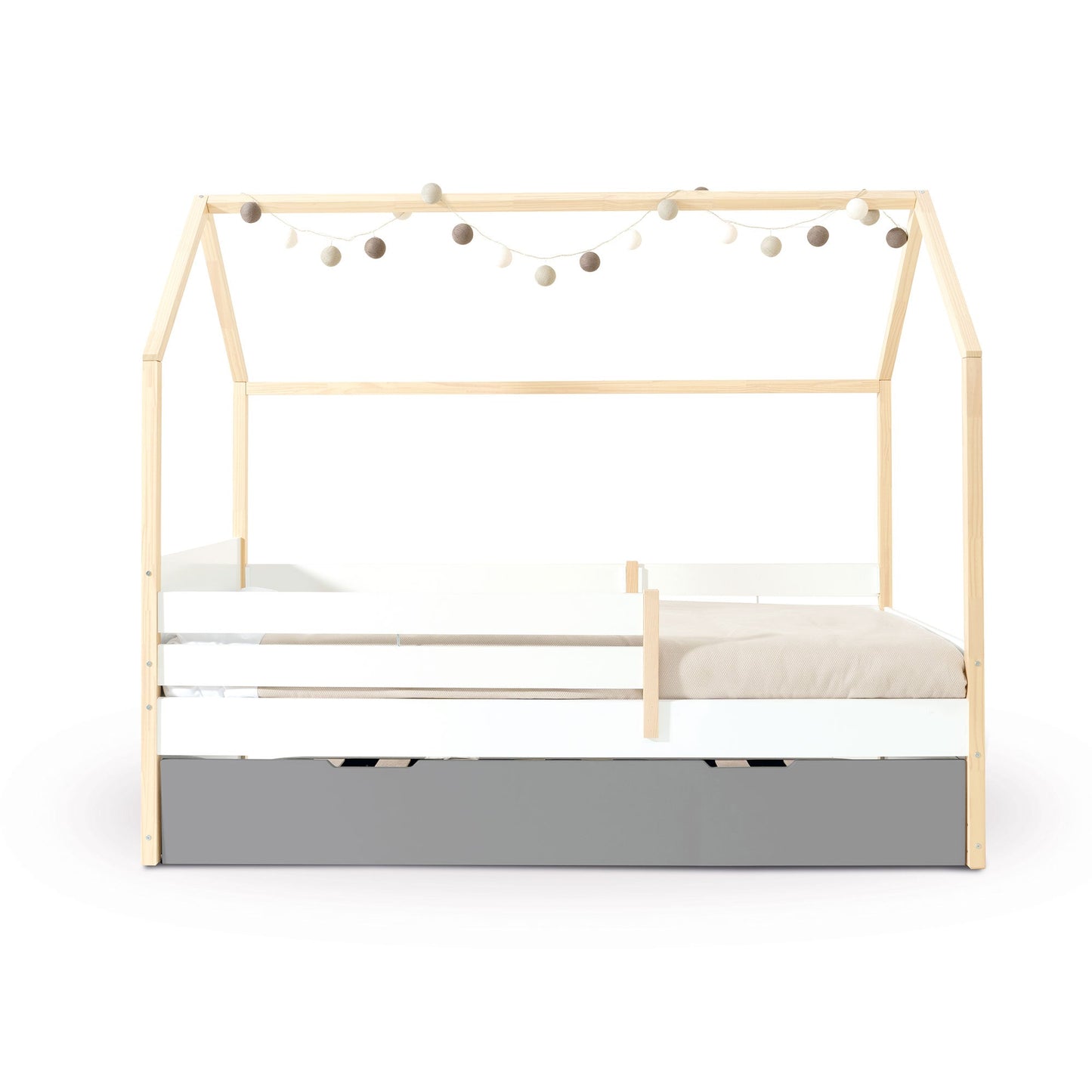 Imperial Homes House Teepee Bed with wooden frame and decorative string lights for kids