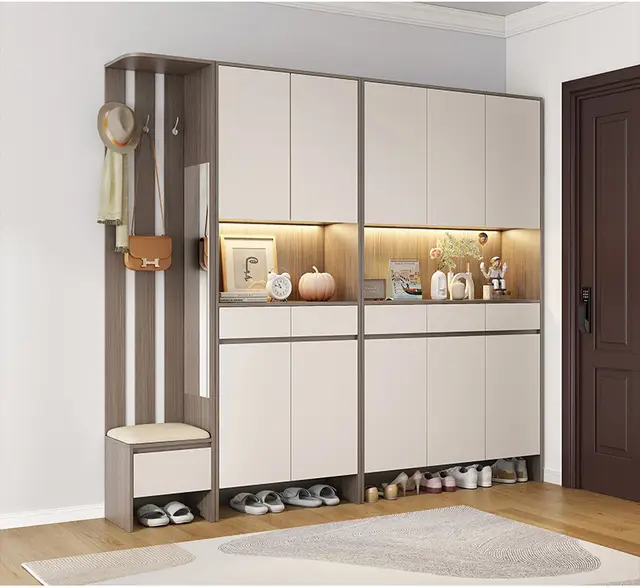 Imperial Homes luxury shoe cabinet for modern homes with built-in seating and storage shelves