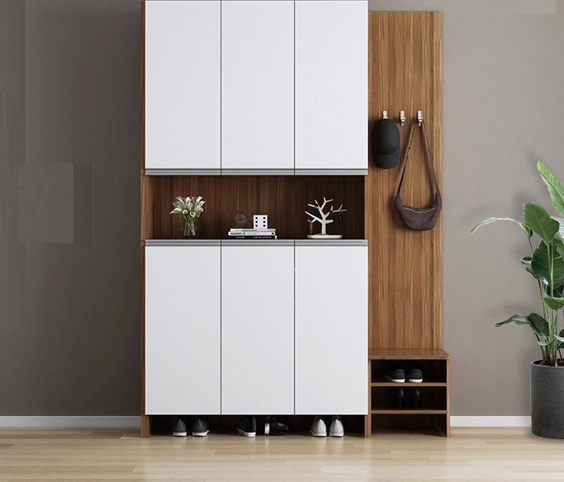 Imperial Homes modern shoe cabinet with white doors and wooden accents for organized shoe storage