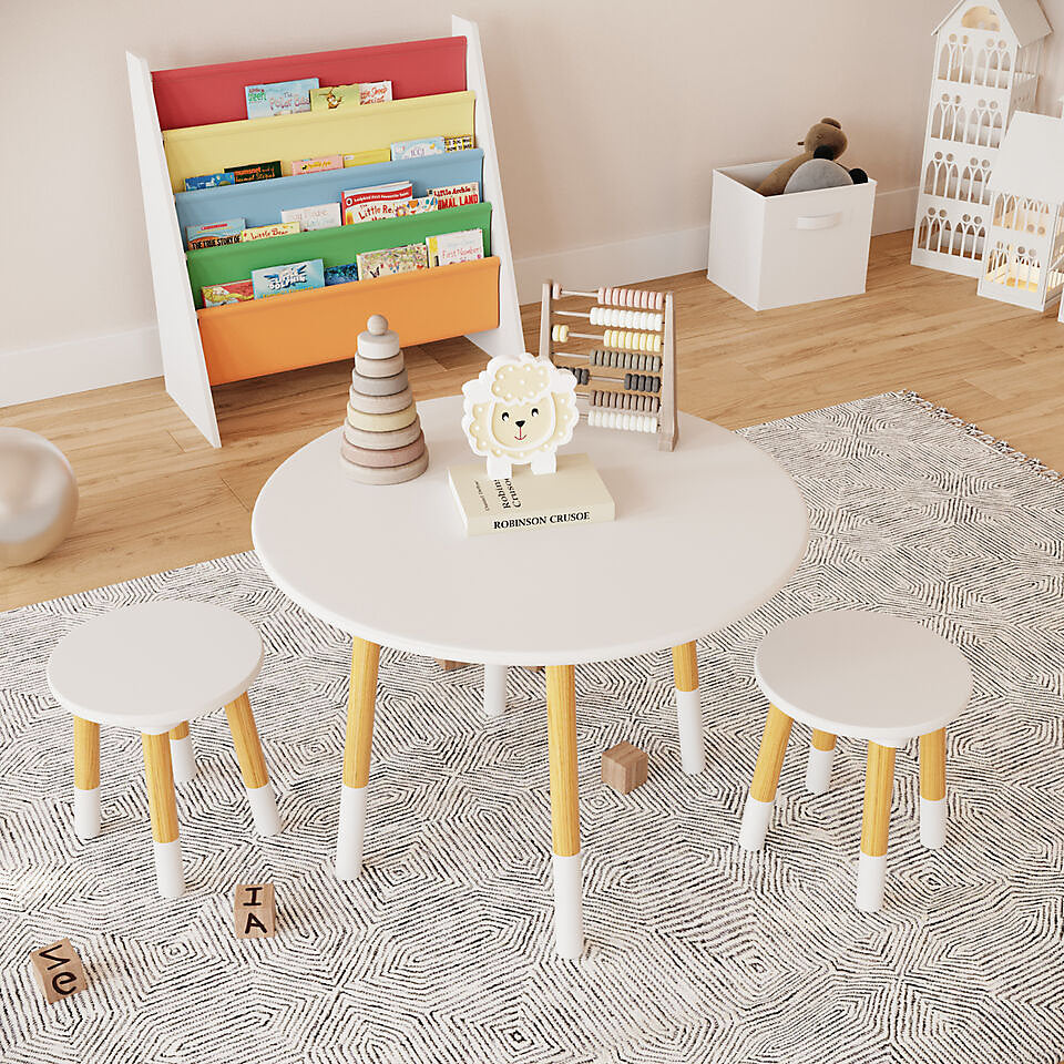 Round Kids Table & Stool Set - White