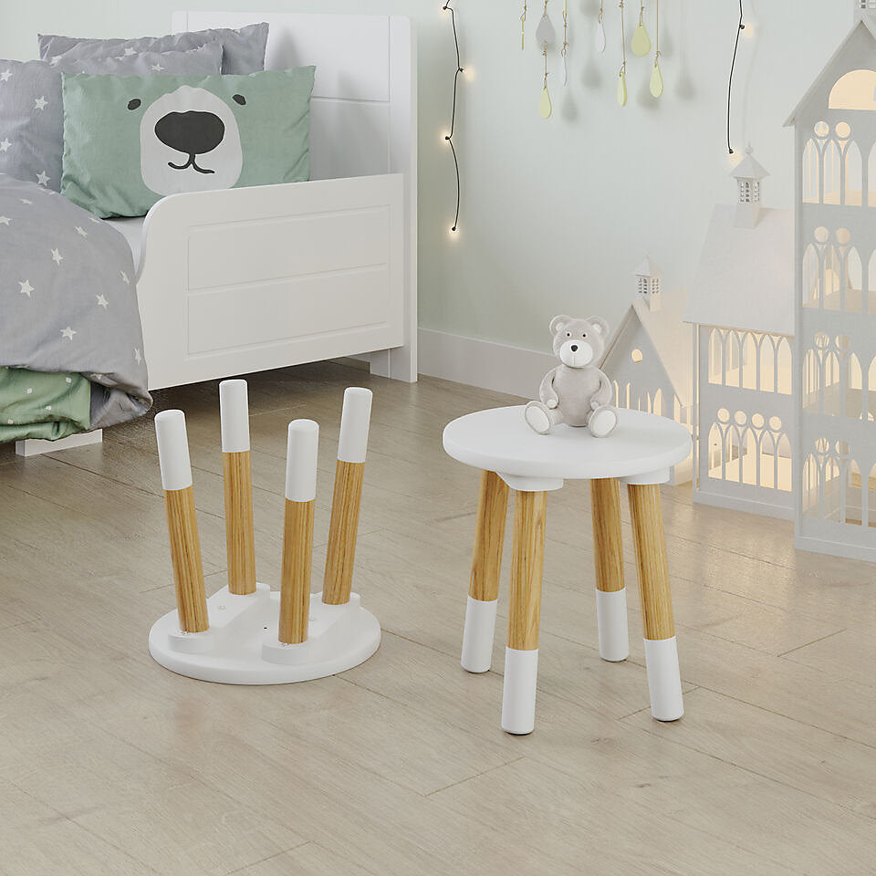 Round Kids Table & Stool Set - White