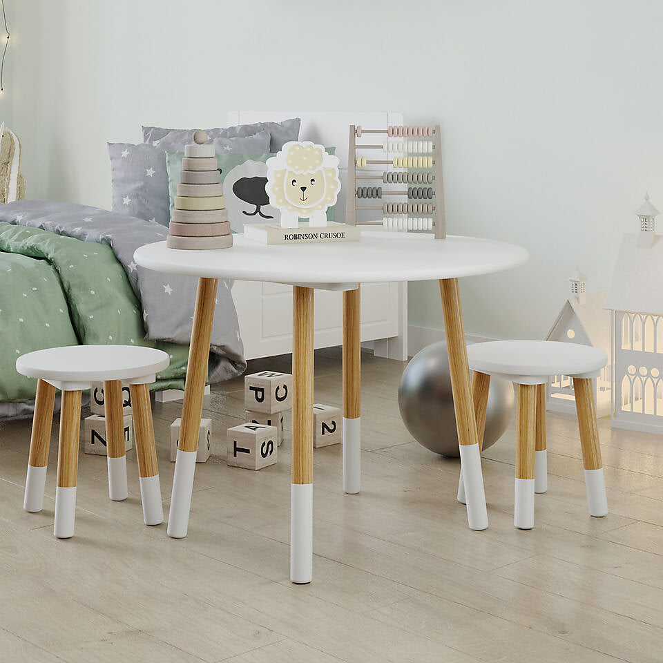 Round Kids Table & Stool Set - White