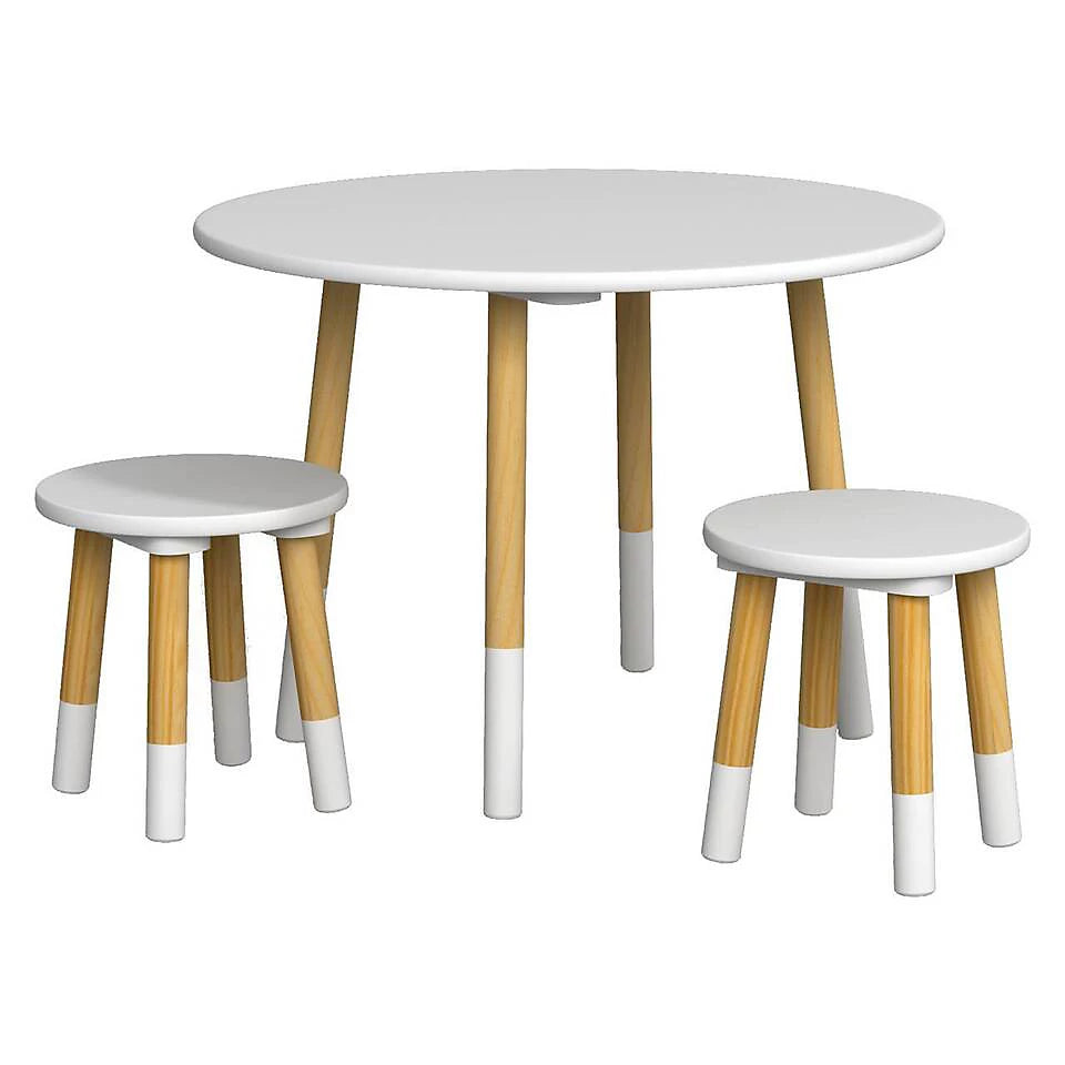 Round Kids Table & Stool Set - White