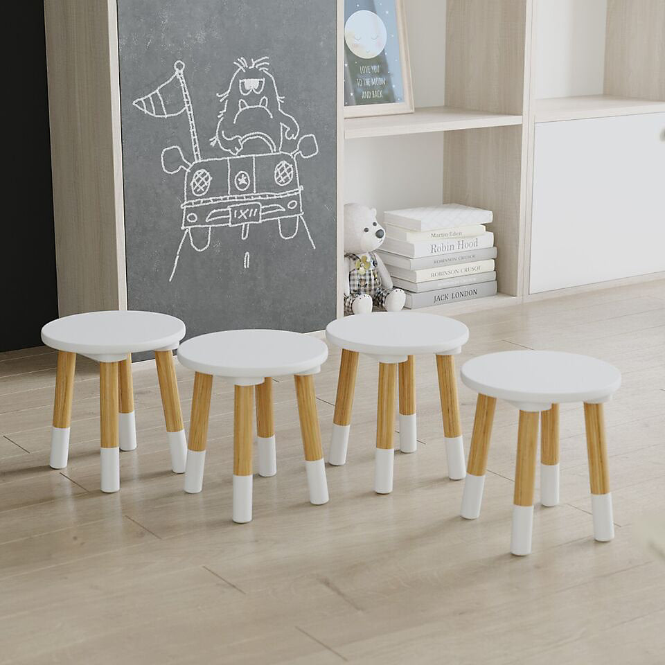 Round Kids Table & Stool Set - White