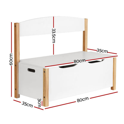 Imperial Homes 2-in-1 wooden toy storage bench with white finish and natural wood frame