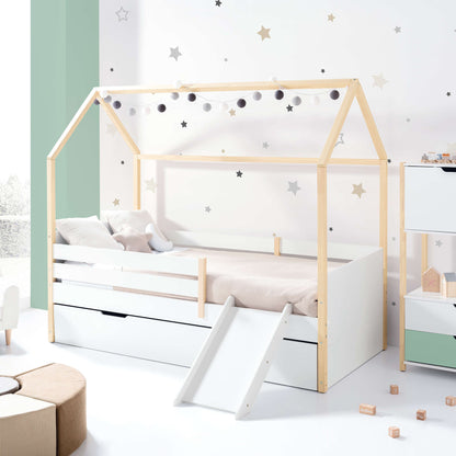 Imperial Homes House Teepee Bed with wooden frame and slide in a child’s bedroom