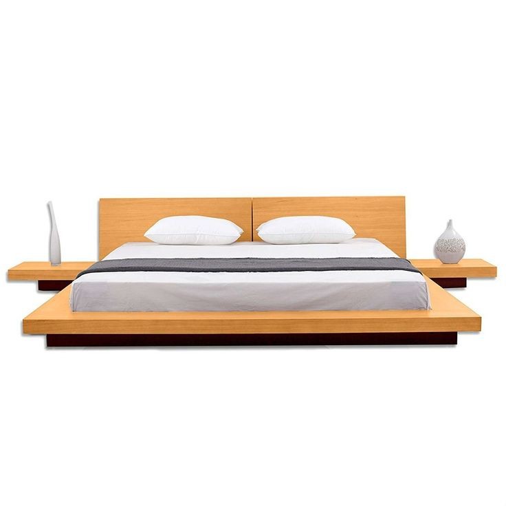 Imperial Homes minimalist platform bed in natural wood with clean lines and integrated side tables