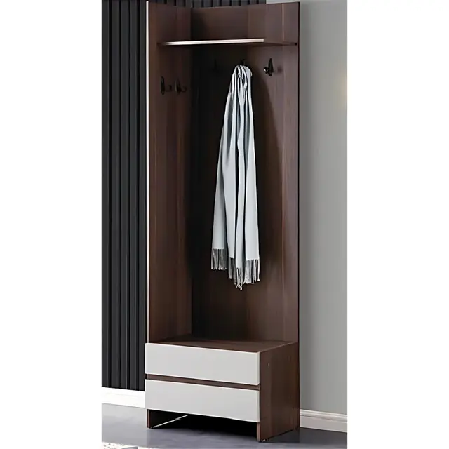 Imperial Homes tall entryway shoe organizer with hooks and storage drawers in dark wood finish
