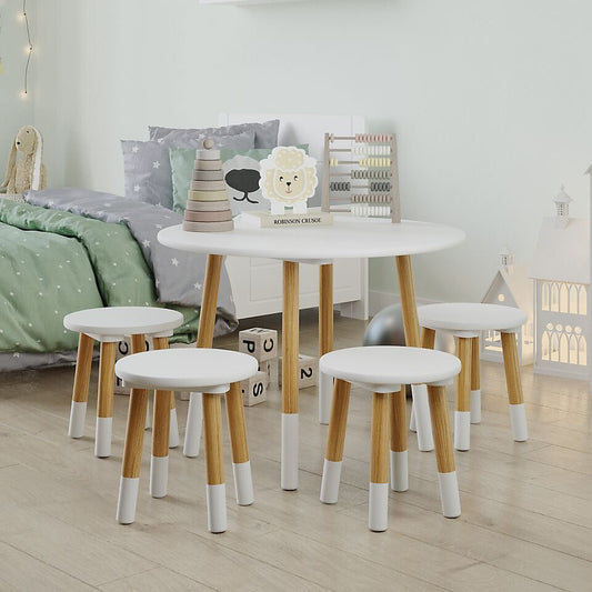 Round Kids Table & Stool Set - White