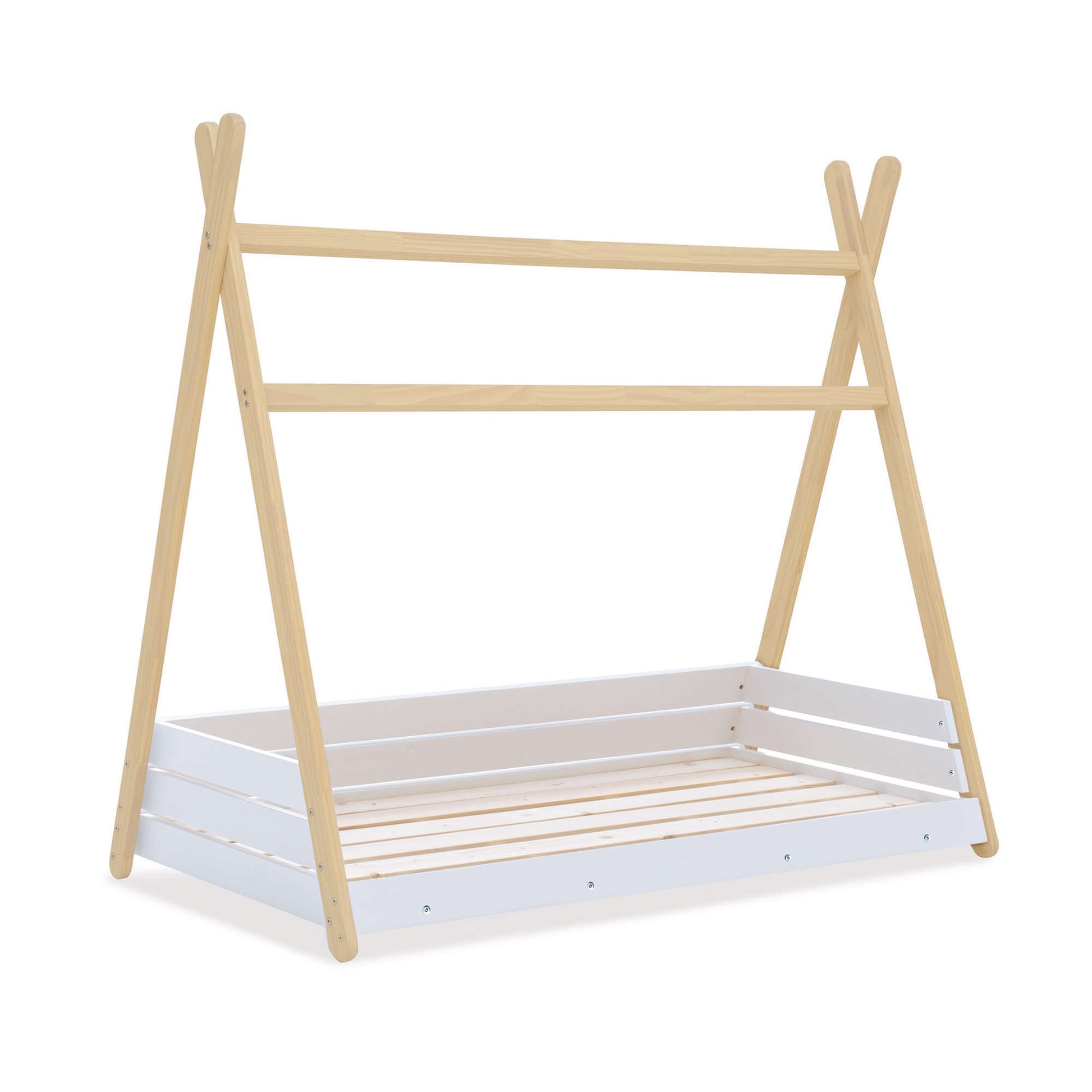 Imperial Homes wooden Teepee Bed with natural frame and white base perfect for children's rooms